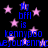 Animated icon with blue text reading "My bffl is kenny poo" over a black background filled with pink stars.