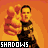 Pixelated orange-toned with repeated figures in black shirts, showing sequential pose changes from raised arms to downward gaze