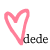Six heart-shaped outlines in pink, green, yellow, gray, purple, and light pink colors with the text 'dede' beneath each.