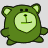 Pixelated green cartoon clock with rounded ears, a circular face showing an anchor symbol, and four stubby limbs on a light gray background.