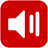 Red square icon with rounded corners containing white speaker symbol and two vertical bars on the right side.
