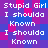 Pixelated text repeats 'Stupid Girl I shoulda Known' in white on a purple-blue-pink background with no visible motion