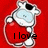 Animated icon of a cartoon cow holding a red heart, with text changing across frames on the heart.