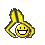 Animated contact sheet of a yellow stick figure performing handstands with a smiling face, displayed in 5x5 grid on gray background.