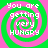Four identical spiral patterns with alternating green and pink rings, each containing the text "You are getting very HUNGRY" in white pixelated font.