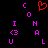 Pixelated red heart symbol above purple text spelling 'CONGRATULATIONS' on black background.