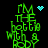 Green pixelated text reading "I'M THE Hottest With a Body" on black background with blue heart and starburst animations.