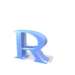 Blue 3D letter R with varying shadows and perspective , some showing partial rotation or distortion