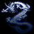Animated blue dragon with white highlights on black background, next to teal Chinese character '龍' on white background.