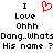 Static pixel art displays two identical text separated by a red heart symbol, with black text on white background