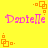 Yellow background with pink text 'Danielle' and orange square patterns in four corners, showing animation changes in square patterns.