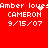 Red background with white pixelated text reading "Amber love" and "CAMERON 9/15/07", showing animation changes in the heart symbol above "love".