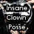 A static image of a stylized, pixelated face with exaggerated features and text overlays reading 'Insane Clown Posse', 'Shaggy 2 Dope', and 'Violent J'.