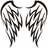 Black-and-white pixelated angel wings on white background, with cyan and green text overlays reading "Sometimes I wish I were an angel" and "sometimes I wish I were you <3".
