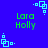 Blue background with repeating green text 'Lara Holly' and light blue pixelated square patterns in various positions.