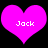 Two identical pink heart shapes with white text 'Jack' centered on each, set against a black background.