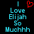 Pixelated cyan text on black background reads "I Love Elijah So Muchh" with a red heart symbol above the 'Love' word, displayed in two identical side-by-side frames.