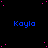 Blue text 'Kayla' repeated across a black background with scattered pink dots and a gray rectangle in the bottom-right corner.