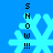 Pixelated blue snowflakes with vertical "SNOW!!!" text on a solid blue background, animated to shift positions across frames.