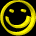 A 3x2 contact sheet of six animated frames showing a yellow smiley face icon rotating through different angles against a black background.