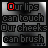 Animated sequence of text fragments forming 'Our lips can touch Our cheeks can brush' with color-coded letter changes across frames.