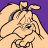 Pixelated cartoon character with light brown fur and dark gray ears covers face with paws, eyes shift between closed and wide open states against purple background.