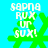 Pixelated green starburst with white text on cyan background, showing animation changes in the star's arms and text alignment