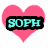 Four heart-shaped icons in pink, orange, yellow, and blue with black rectangular bars containing cyan text reading "SOPH" on each.