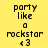 Pixelated text reads 'party like a rockstar <3' on two distinct background colors, with the top-left showing yellow and bottom-left showing light pink