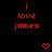 Red pixelated text 'i love james' on black background with two red heart icons below, one static and one animated.