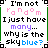 Pixelated text in multiple colors forms a humorous quote about the sky being blue, framed by green and black border elements.