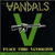 Pixelated static icon featuring a green V-shaped logo with a silver gun crossing it, yellow text at top and bottom on black background.