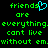 Green pixelated text on black background with a cyan heart symbol replacing the 'o' in 'friends', repeated twice.