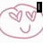 A pink cartoon face with heart-shaped eyes and a smile, featuring text overlays that change between frames.