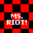 Four identical pixelated text displays of 'MS. RIOT!' on red and black checkered backgrounds with varying diamond patterns.