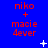 Blue background with red text reading 'niko + macie 4ever' repeated three times in a , white star-like shapes scattered across the image