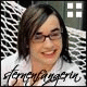 Animated contact sheet showing five sequential frames of a person with shoulder-length brown hair wearing glasses and a white shirt, positioned in front of a black-and-white netted background with a building facade visible behind the netting.