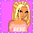 Pixel art contact sheet showing a 3x2 grid of animated frames featuring a cartoon girl character with blonde hair, pink clothing, and text elements on a purple background.