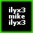 Four identical black square with white pixelated text 'ilyx3 mike ilyx3' arranged in a two-by-two , each bordered by bright green