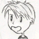 Black-and-white cartoon head with spiky hair and a small collar, showing sequential mouth shapes from closed to open.