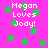 Pink background with green stars and repeated white text 'Megan Loves Jody!' in pixelated font.