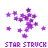 Animated contact sheet of 11 frames showing a purple star cluster animation with text variations below each frame on white background.