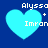 Four identical cyan heart shapes on a dark blue background, each containing white pixelated text reading 'Alyssa + Imran' in a