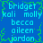 Blue background with green pixelated border, displaying repeated names in cyan text arranged in a pattern
