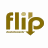 Static image split into two sections: left side shows brown 'flip' text on white background, right side displays green 'Original Icons .com' text on dark green background.