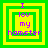 Four identical pixelated images of nested green and yellow squares with purple text reading "I lov my hamster" arranged in a