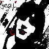 Pixelated black-and-white icon with red accents shows a stylized face holding a phone, partial text "yeah" visible above, and a small red heart near the top left.
