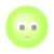 Two circular pixelated icons side-by-side: left is green with gray eyes and pink mouth, right is yellow with same features.
