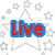 six distinct sections with text and symbols: 'Live' over stars, 'Laugh' on pink background, 'Love' with hearts, colorful dots with 'And', a smiley face with 'SMILE', and an empty gray section
