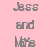 Pixelated text split across two backgrounds: 'Jess and Mike' on pink, 'Forever' on black.